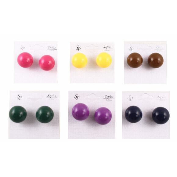 Colorful 80s Ball Pierced Earrings New Old Stock Bold Button Style 3/4" -Hey Viv - Picture 1 of 7